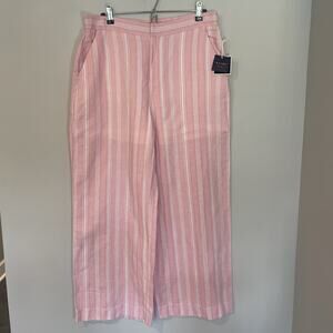 Kaari Blue Womens Wide Leg Linen Pants Sz L Pink White Stripe Lined Lagenlook